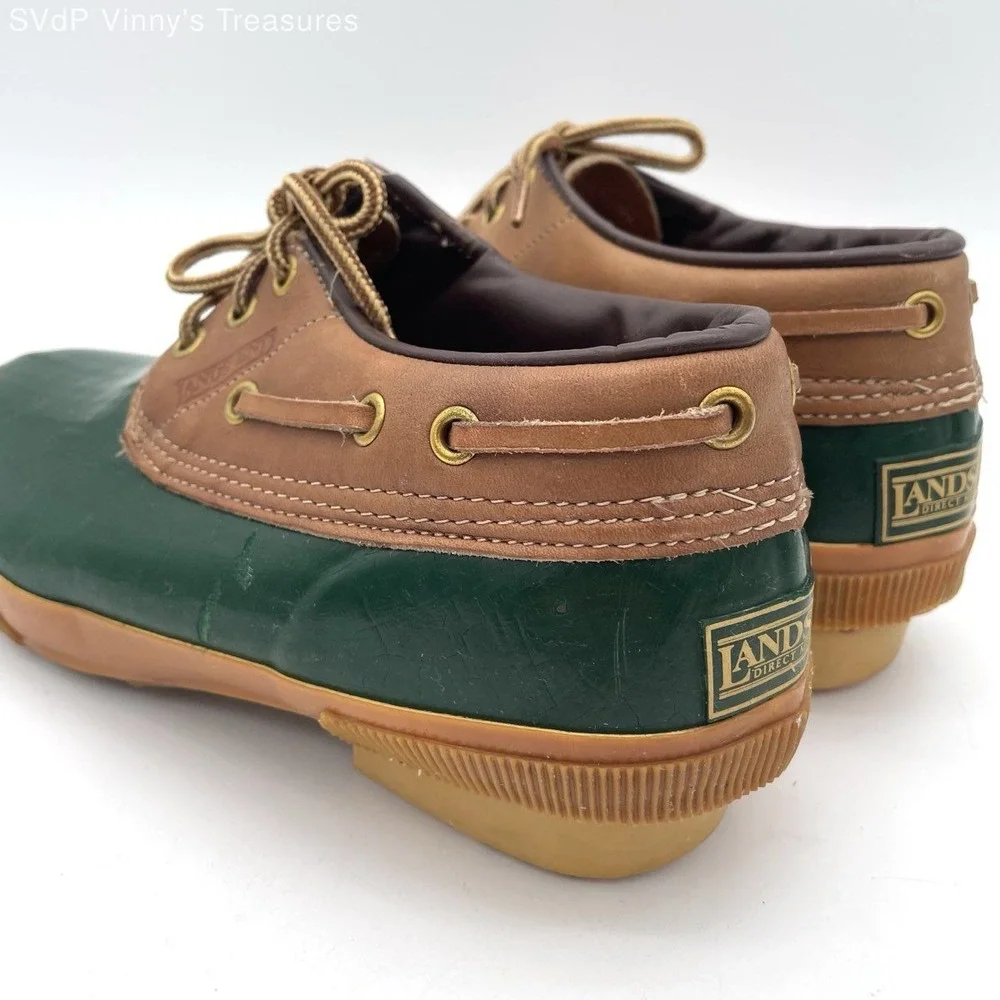 VTG Lands' End Insulated Duck Shoes Sz 8 Green Brown Rubber Leather Sherpa Lined